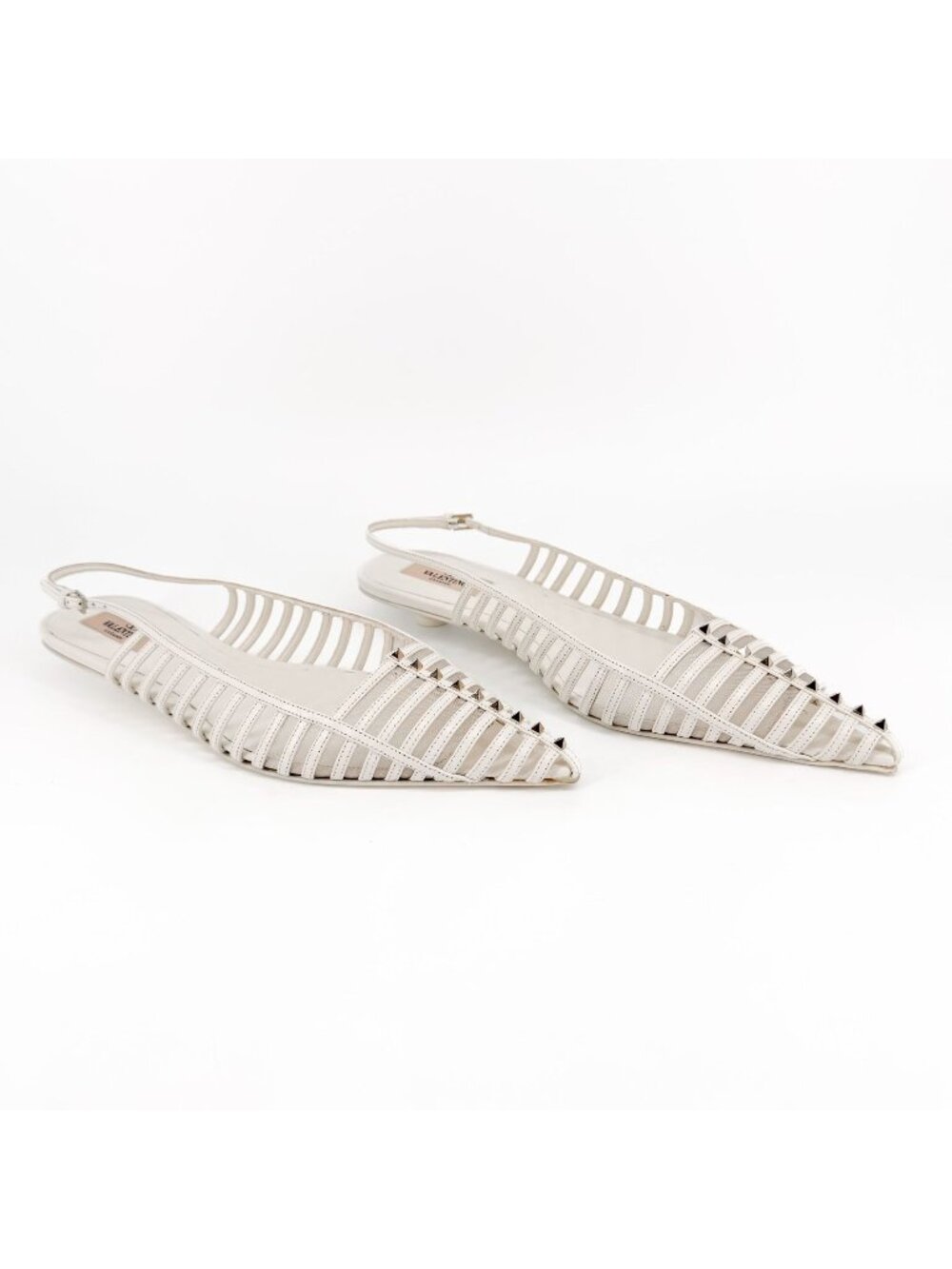 Valentino Rockstud Slingback Flats White Leather Size 40 US 10 Women’s Caged